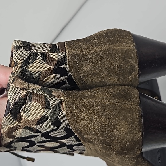 Coach Ediva Leather Stud Canvas Drawstring Ankle Boots Size 6 - Picture 5 of 15